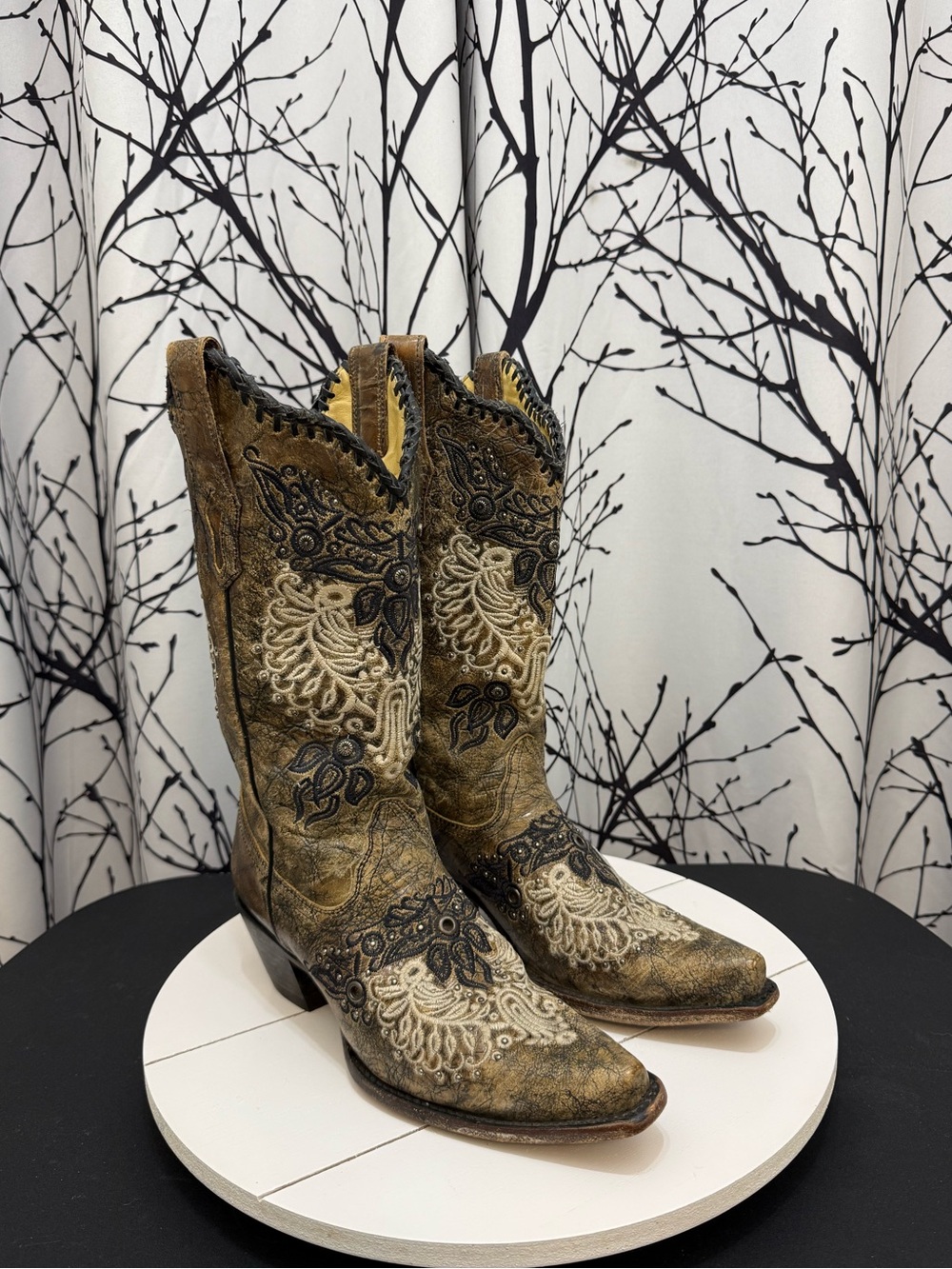 Corral Boots R1222 Leather Embroidery Snip Toe Western Cowgirl Womens 8.5